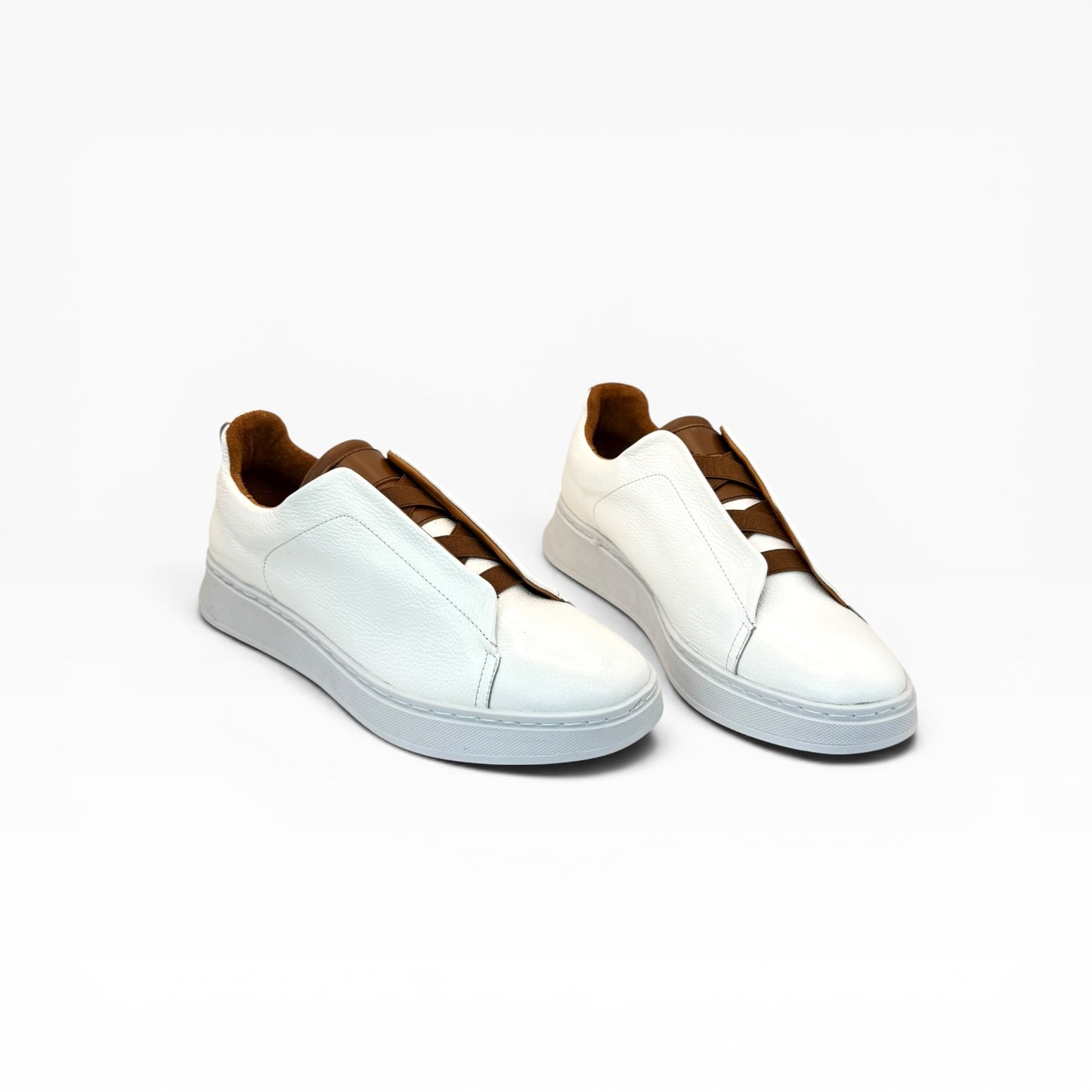 Tenis Sneakers piel genuina slip on mod 51004 Blanco-Bitono