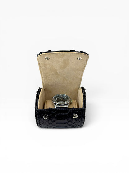 Estuche porta reloj de cuero genuino Mosvarti premium Pyton Negro Genuino