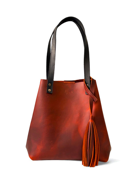 Bolso Tote Cuero Praga Plus+ Crazy naranja   Doble Vista + 💄Cosmetiquera 👝 Gratis!!