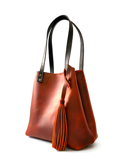 Bolso Tote Cuero Praga Plus+ Crazy naranja   Doble Vista + 💄Cosmetiquera 👝 Gratis!!