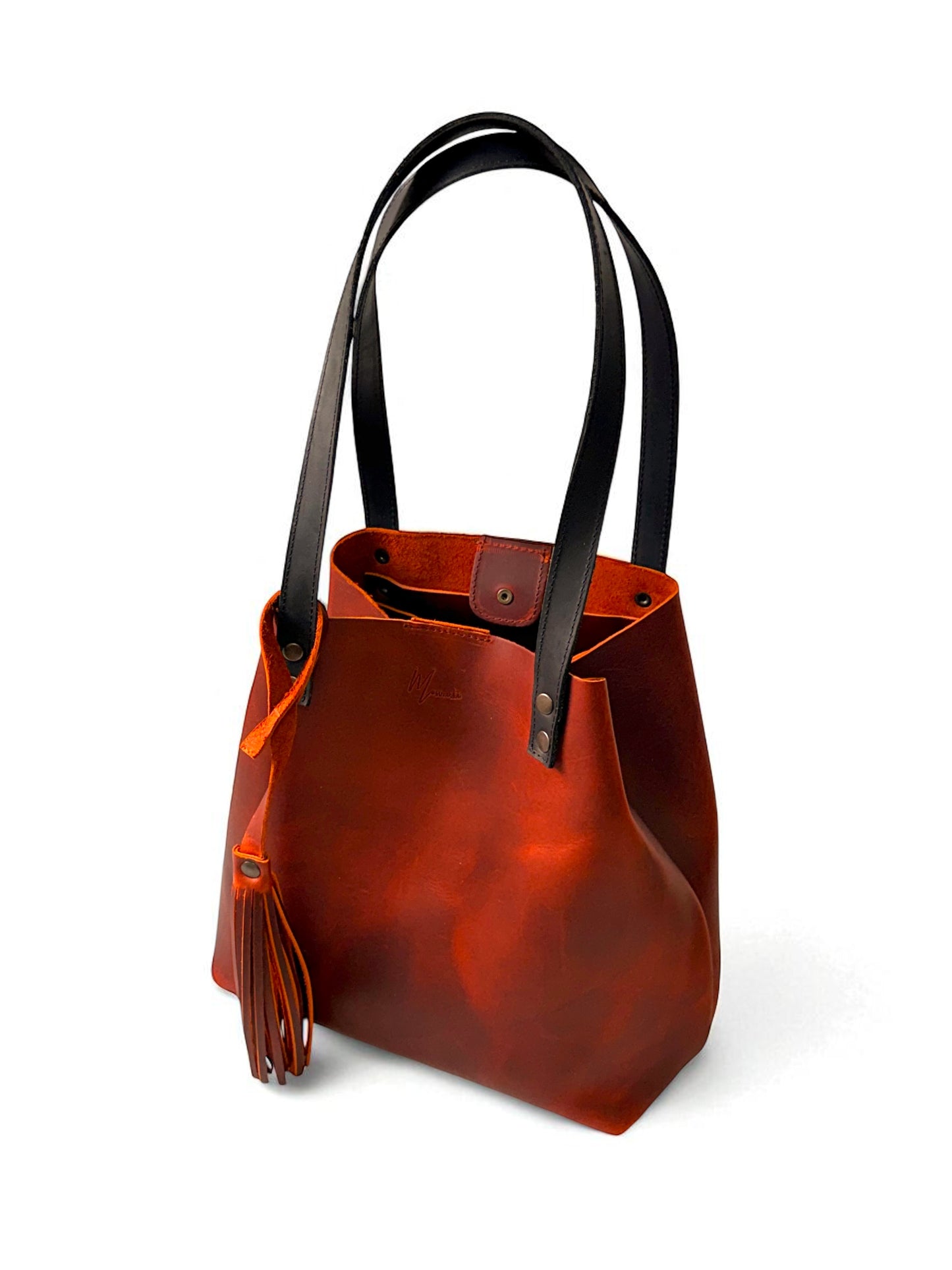 Bolso Tote Cuero Praga Plus+ Crazy naranja   Doble Vista + 💄Cosmetiquera 👝 Gratis!!