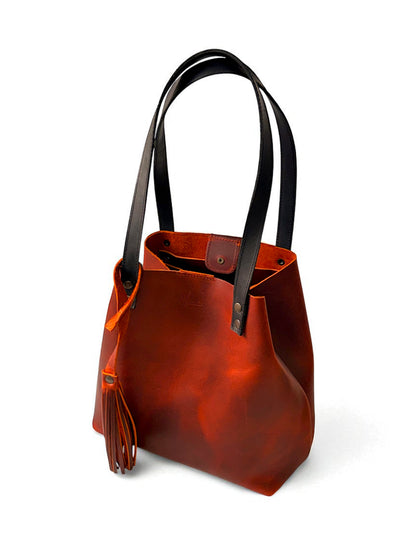 Bolso Tote Cuero Praga Plus+ Crazy naranja   Doble Vista + 💄Cosmetiquera 👝 Gratis!!