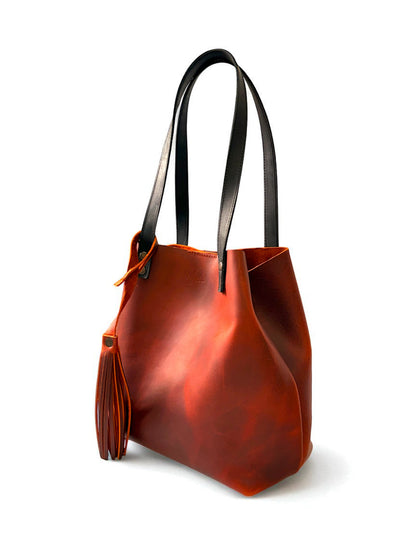 Bolso Tote Cuero Praga Plus+ Crazy naranja   Doble Vista + 💄Cosmetiquera 👝 Gratis!!