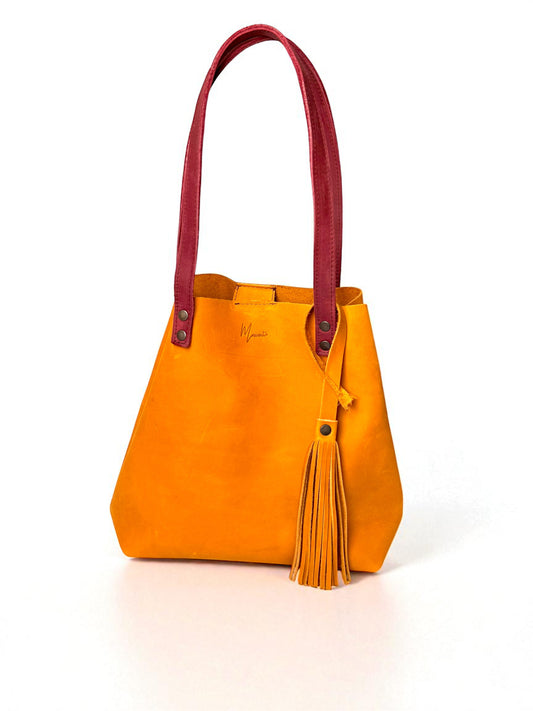 Bolso Tote Cuero Praga Plus+ Crazy miel  Doble Vista  + 💄Cosmetiquera 👝 Gratis!!