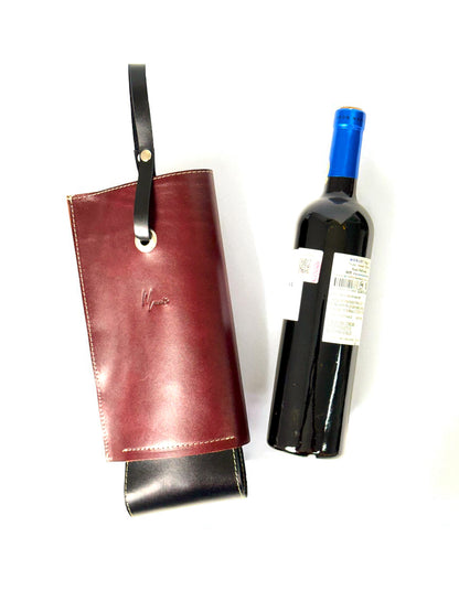 Bolsa de vino de cuero Porta botella piel 100% Mod. (Oporto) pull  shedron