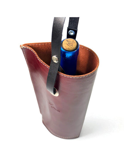Bolsa de vino de cuero Porta botella piel 100% Mod. (Oporto) pull  shedron