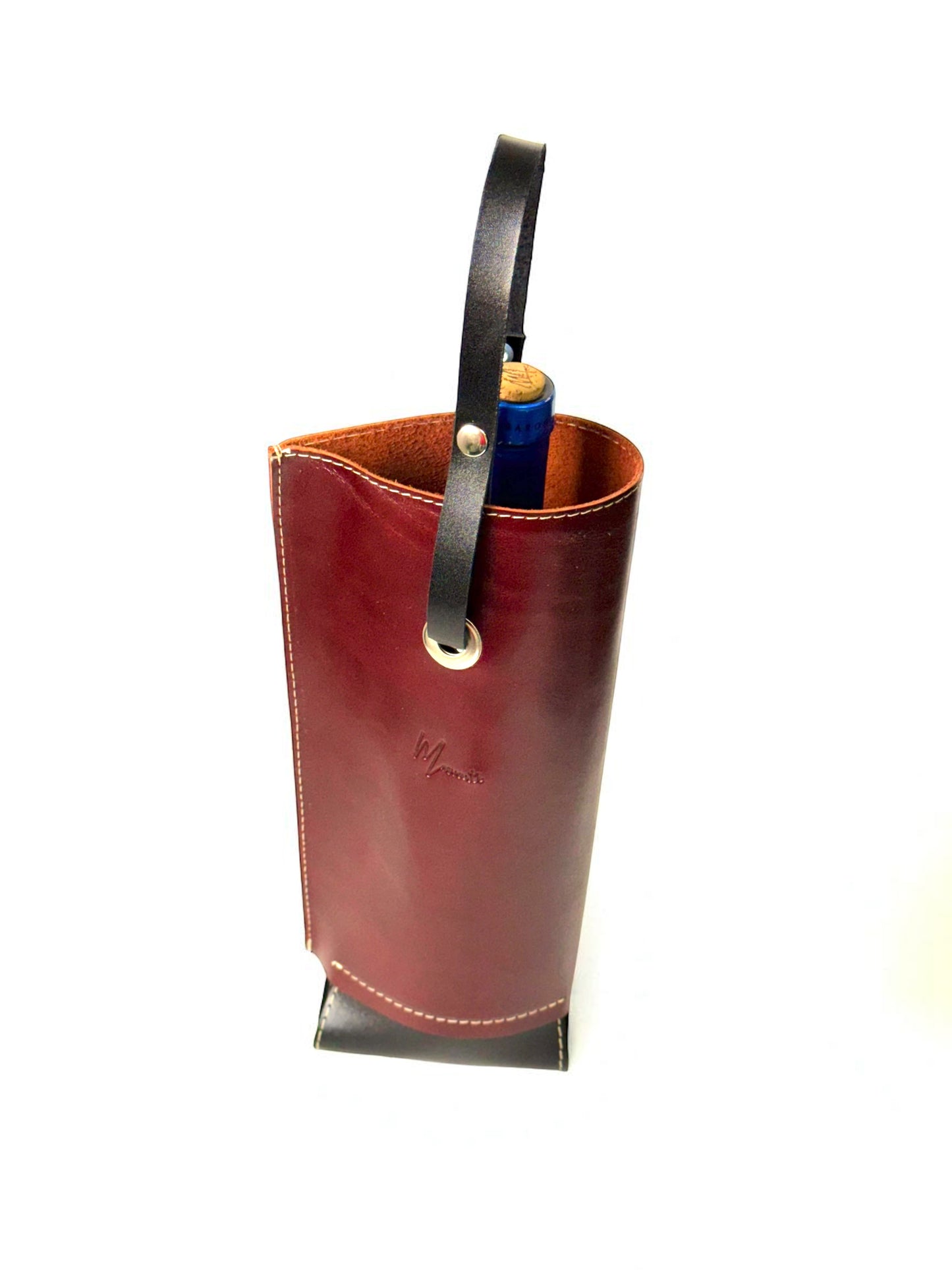 Bolsa de vino de cuero Porta botella piel 100% Mod. (Oporto) pull  shedron