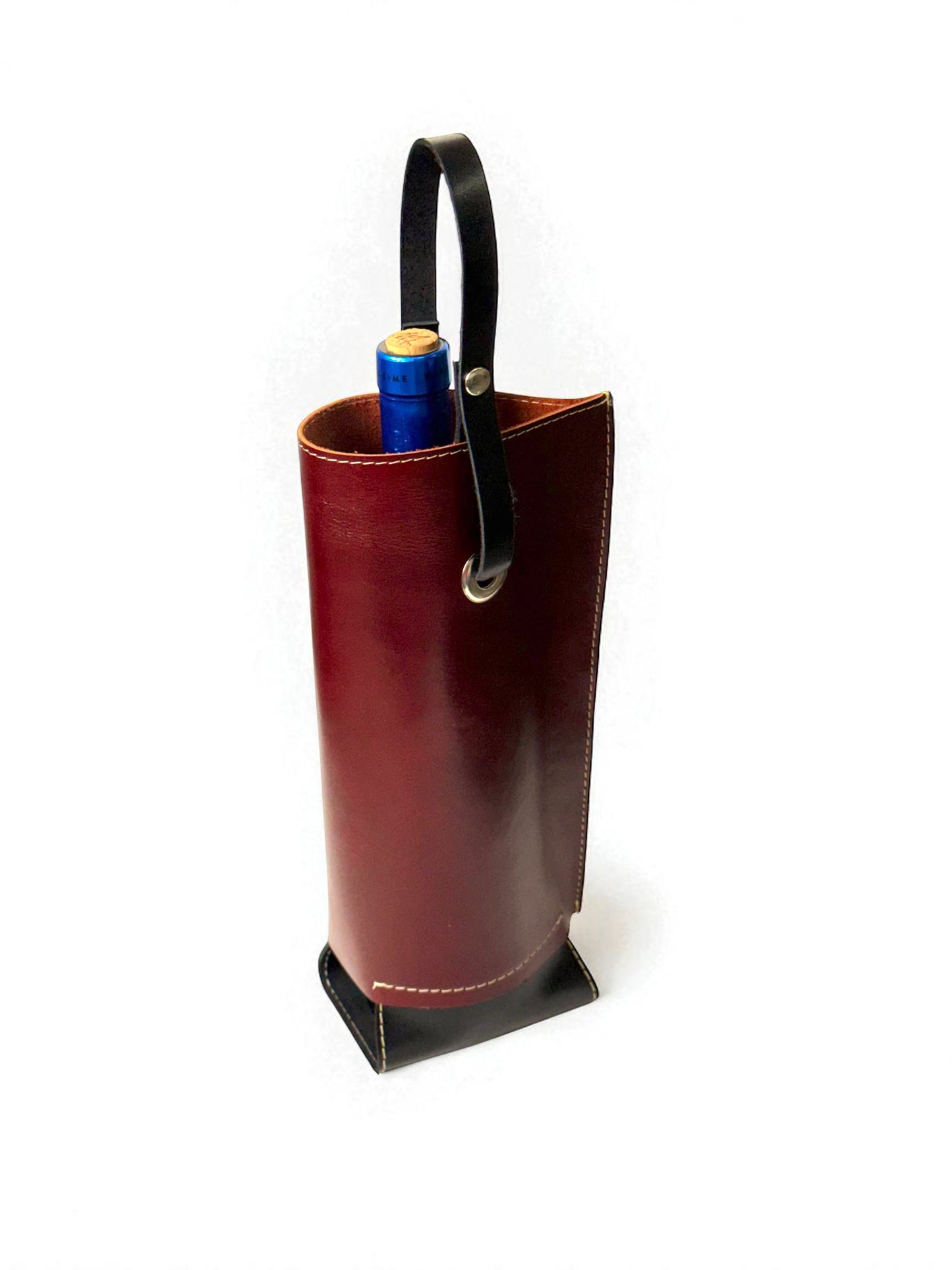 Bolsa de vino de cuero Porta botella piel 100% Mod. (Oporto) pull  shedron