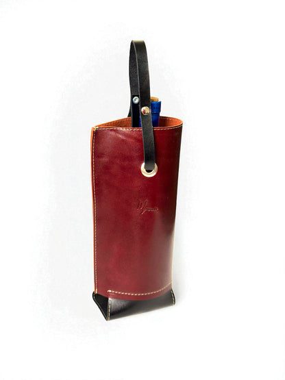 Bolsa de vino de cuero Porta botella piel 100% Mod. (Oporto) pull  shedron