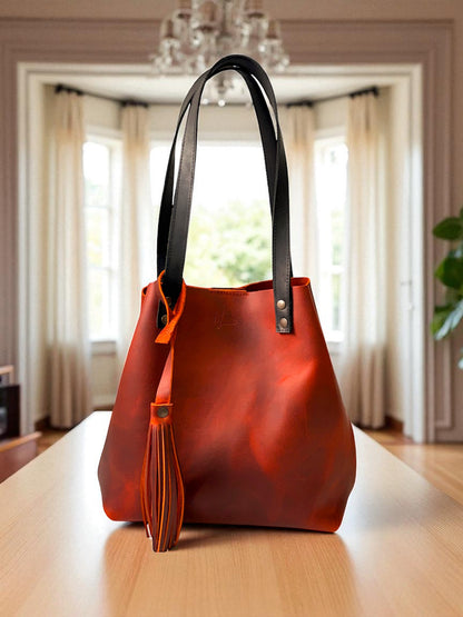 Bolso Tote Cuero Praga Plus+ Crazy naranja   Doble Vista + 💄Cosmetiquera 👝 Gratis!!