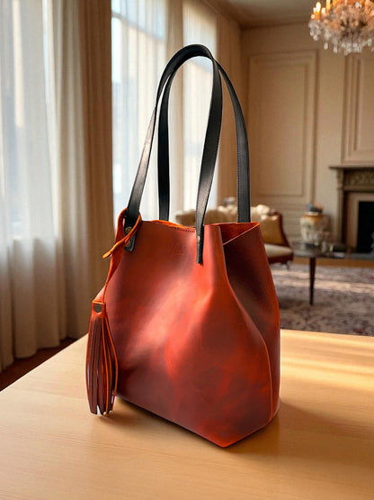 Bolso Tote Cuero Praga Plus+ Crazy naranja   Doble Vista + 💄Cosmetiquera 👝 Gratis!!