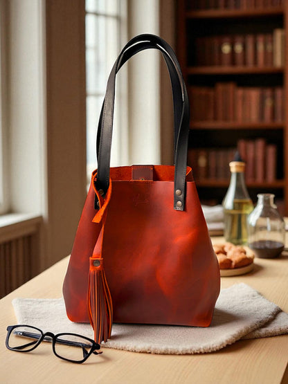 Bolso Tote Cuero Praga Plus+ Crazy naranja   Doble Vista + 💄Cosmetiquera 👝 Gratis!!