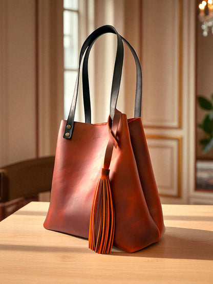 Bolso Tote Cuero Praga Plus+ Crazy naranja   Doble Vista + 💄Cosmetiquera 👝 Gratis!!