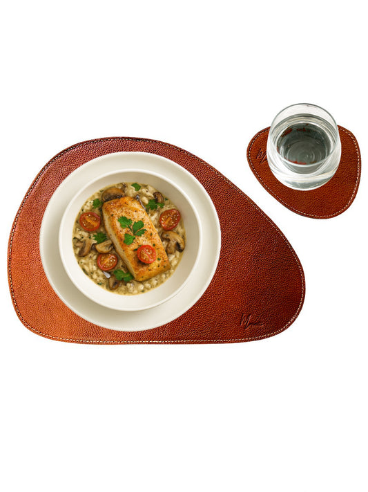 Set Individual bajo plato mantel  y Portavasos de Piel Premium | Mosvarti