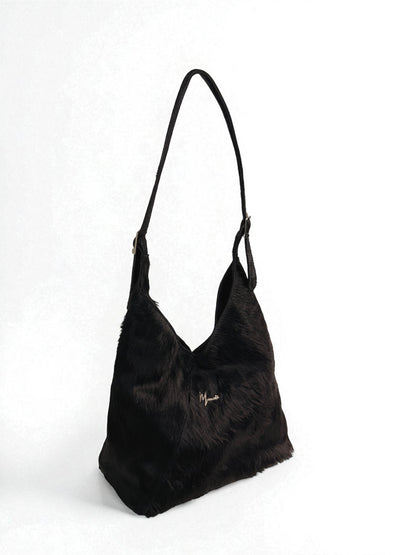 Bolso mod  Nigeria Pelo de Res Negro Asa Ajustable