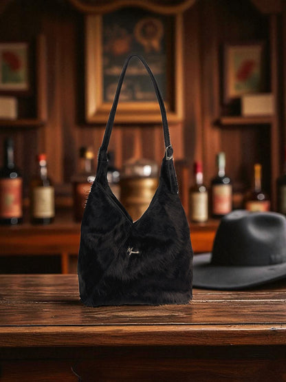 Bolso mod  Nigeria Pelo de Res Negro Asa Ajustable