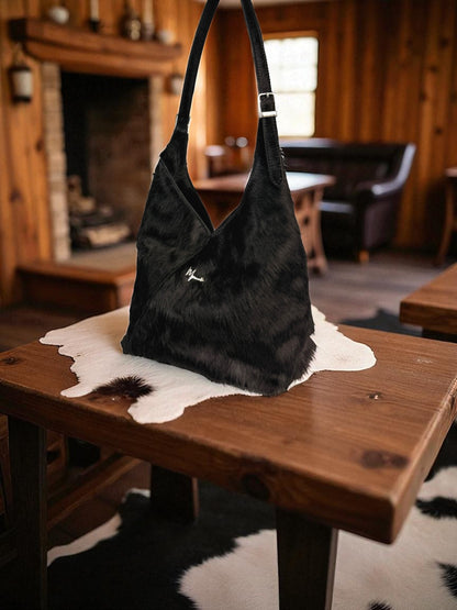 Bolso mod  Nigeria Pelo de Res Negro Asa Ajustable
