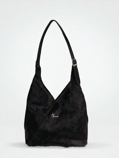 Bolso mod  Nigeria Pelo de Res Negro Asa Ajustable