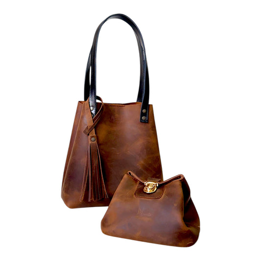 Bolsa Dama Tote 100% Piel Mod. Praga+plus  Con Cosmetiquera cosmopolitan  (Crazy Café)