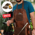 Mandil Cuero Mod RIB EYE +Set porta Vasos Gratis