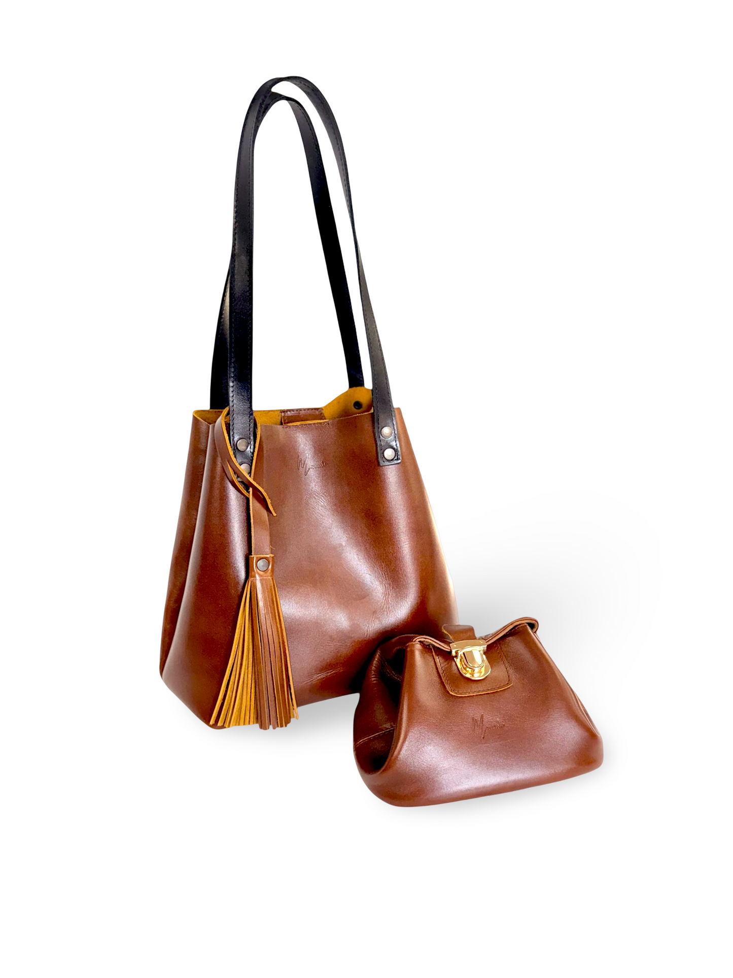 Bolsa Dama Tote 100% Piel Mod. Praga+plus  Con Cosmetiquera cosmopolitan  (pull Roble )