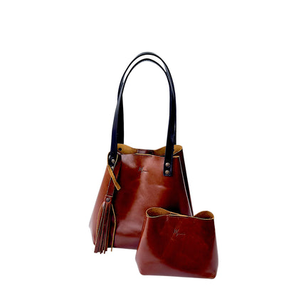 Bolso Tote Cuero Praga Plus+ Pull Roble Doble Vista + 💄Cosmetiquera 👝 Gratis!!