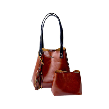 Bolso Tote Cuero Praga Plus+ Pull Roble Doble Vista + 💄Cosmetiquera 👝 Gratis!!