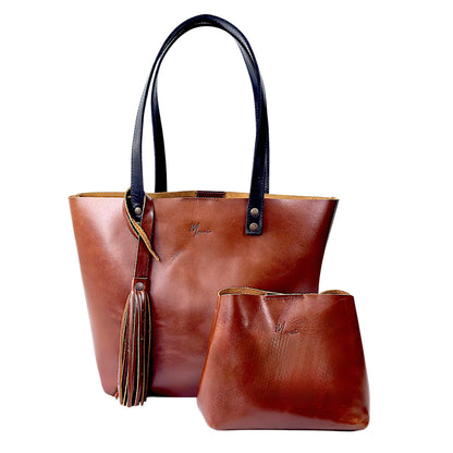 Bolso Tote Cuero Praga Plus+ Pull Roble Doble Vista + 💄Cosmetiquera 👝 Gratis!!