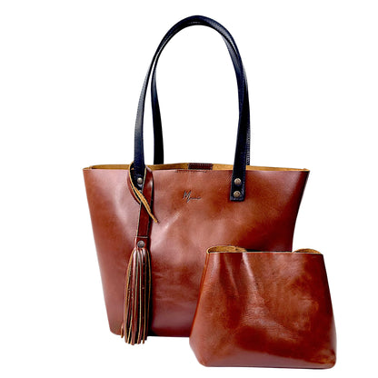 Bolso Tote Cuero Praga Plus+ Pull Roble Doble Vista + 💄Cosmetiquera 👝 Gratis!!