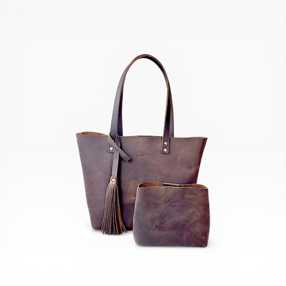 Bolsa Dama Tote 100% Piel Mod. Praga *Crazy Café* + 💄Cosmetiquera 👝 Gratis!!