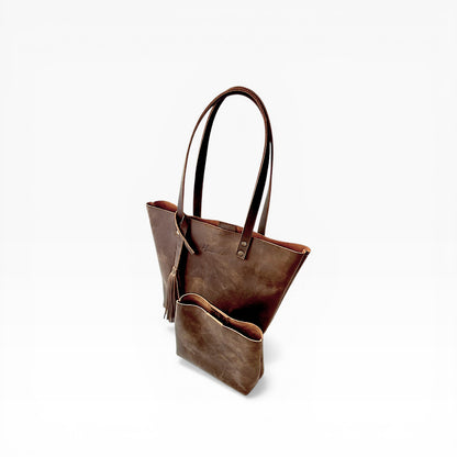 Bolsa Dama Tote 100% Piel Mod. Praga *Crazy Café* + 💄Cosmetiquera 👝 Gratis!!