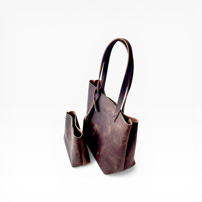 Bolsa Dama Tote 100% Piel Mod. Praga *Crazy Café* + 💄Cosmetiquera 👝 Gratis!!