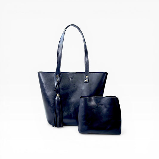Bolsa Dama Tote 100% Piel Mod. Praga *Pull up Negro*  + 💄Cosmetiquera 👝 Gratis!!