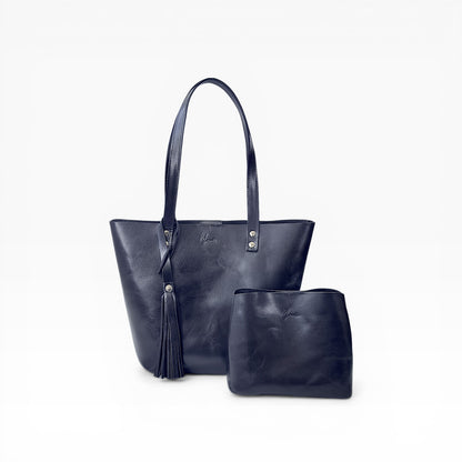 Bolsa Dama Tote 100% Piel Mod. Praga *Pull up Negro*  + 💄Cosmetiquera 👝 Gratis!!
