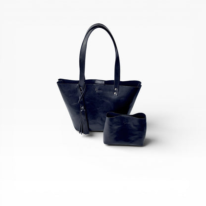 Bolsa Dama Tote 100% Piel Mod. Praga *Pull up Negro*  + 💄Cosmetiquera 👝 Gratis!!