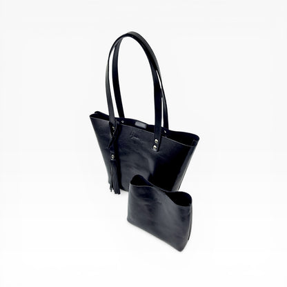 Bolsa Dama Tote 100% Piel Mod. Praga *Pull up Negro*  + 💄Cosmetiquera 👝 Gratis!!