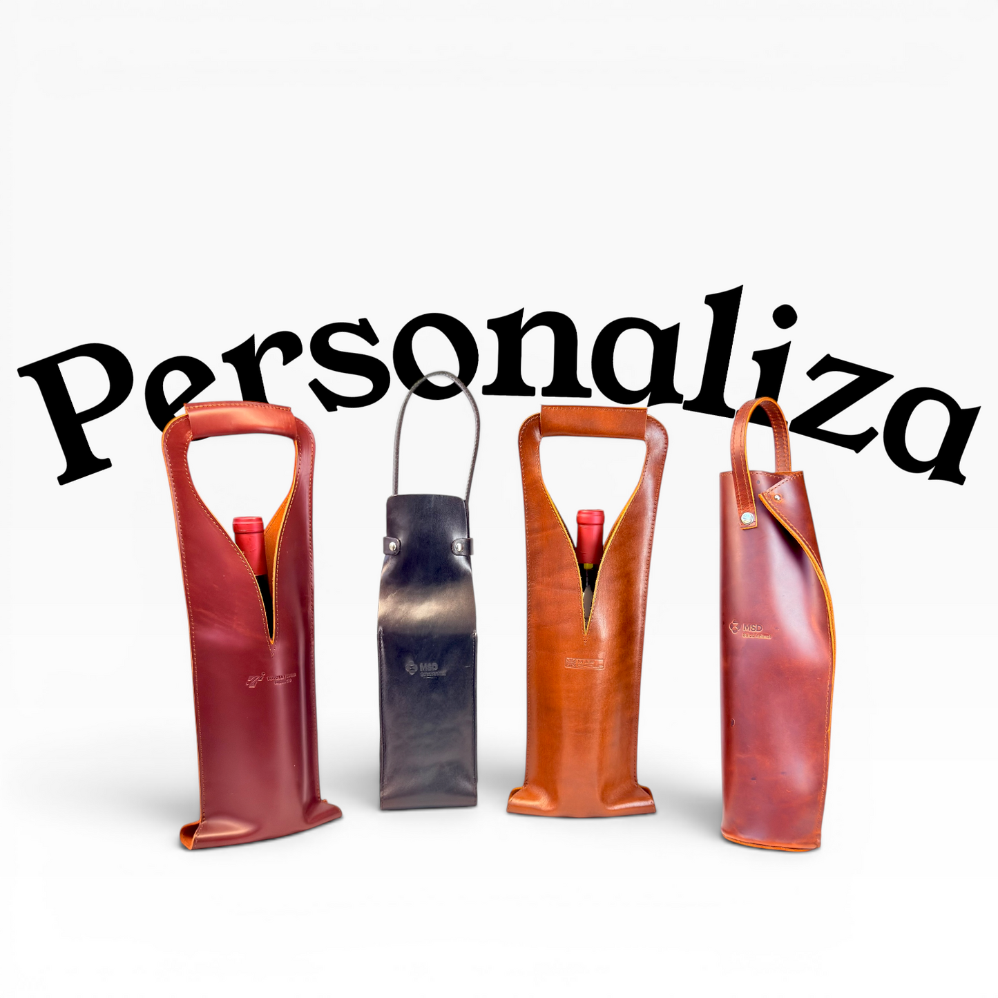 Bolsa de vino de cuero Porta botella piel 100% Mod. *Merlot Plus +