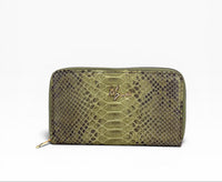 Cartera para Dama en Piel piton genuino  verde Musgo