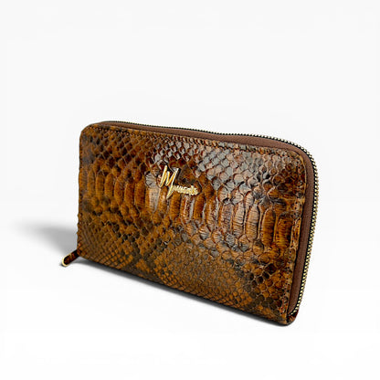 Cartera para Dama en Piel Genuina de Pitón  Cafe Bitono 🐍