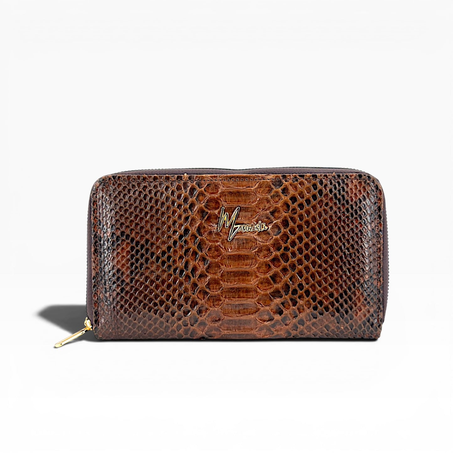 Cartera para Dama en Piel Genuina de Pitón café Lustrado