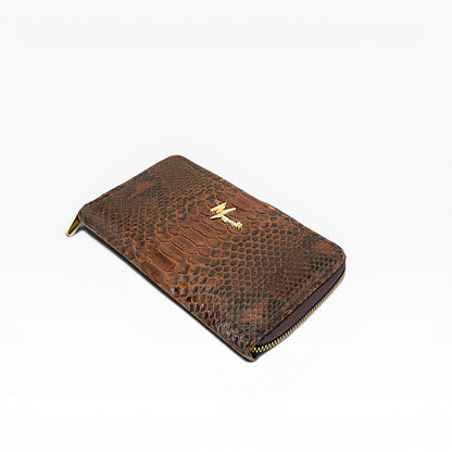 Cartera para Dama en Piel Genuina de Pitón café Lustrado