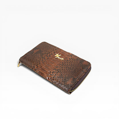 Cartera para Dama en Piel Genuina de Pitón café Lustrado