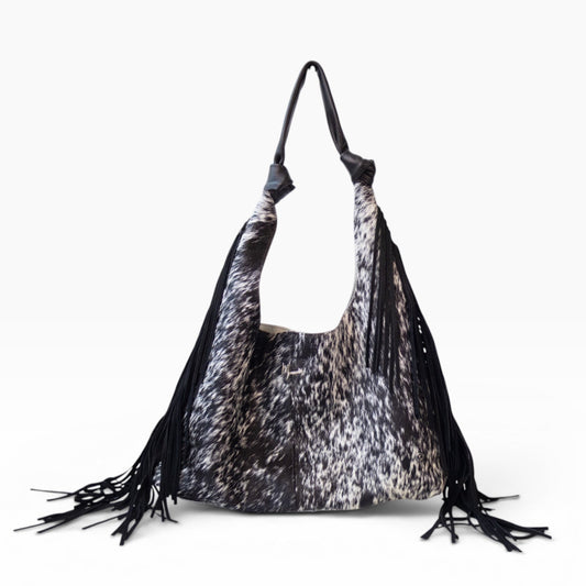 Bolso Hobo Mod Inglaterra *Pelo Jaspeado / Tiras Negro*