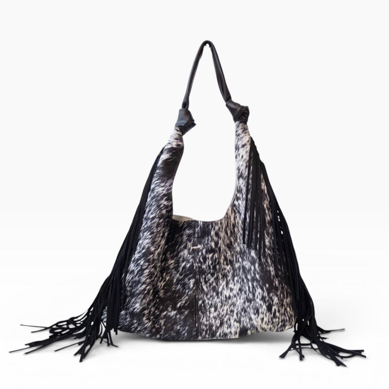 Bolso Hobo Mod Inglaterra *Pelo Jaspeado / Tiras Negro*