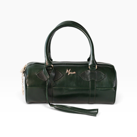 Bolso Dama Cilíndrico 100% Piel Mod duffle Praga  *Pull up Verde*