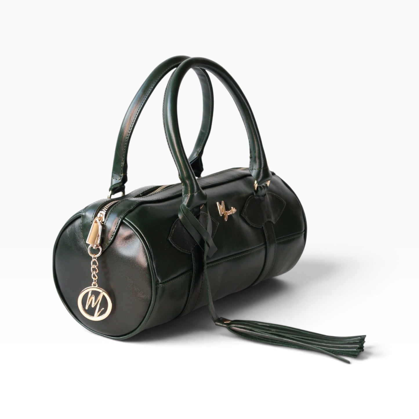 Bolso Dama Cilíndrico 100% Piel Mod duffle Praga  *Pull up Verde*