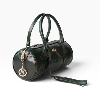 Bolso Dama Cilíndrico 100% Piel Mod duffle Praga  *Pull up Verde*