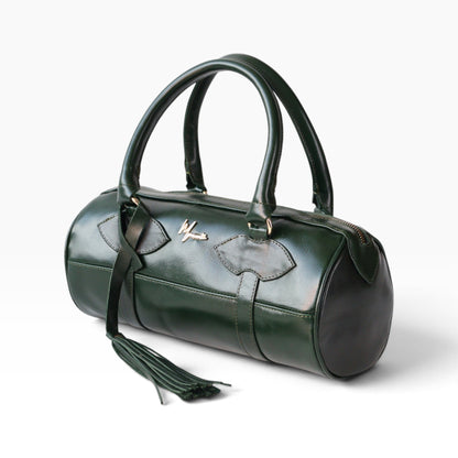 Bolso Dama Cilíndrico 100% Piel Mod duffle Praga  *Pull up Verde*