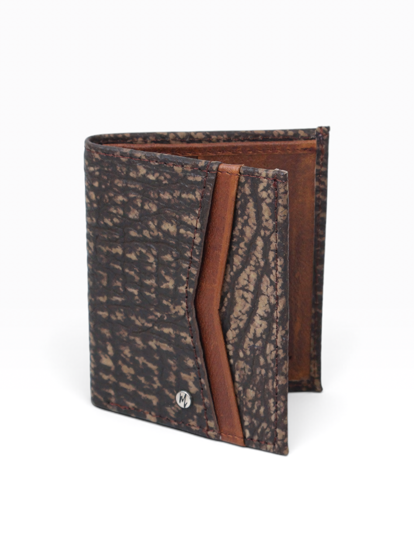 Cartera vertical de cuero con piel exótica y tecnología RFID Mod Azteca (Tiburon)