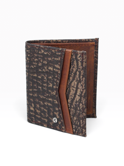 Cartera vertical de cuero con piel exótica y tecnología RFID Mod Azteca (Tiburon)